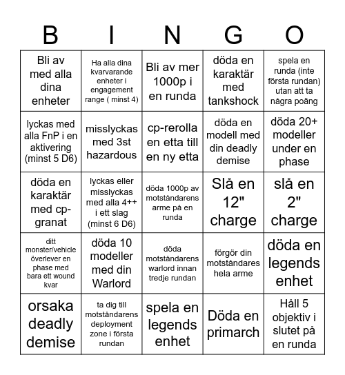 End times bingo Card