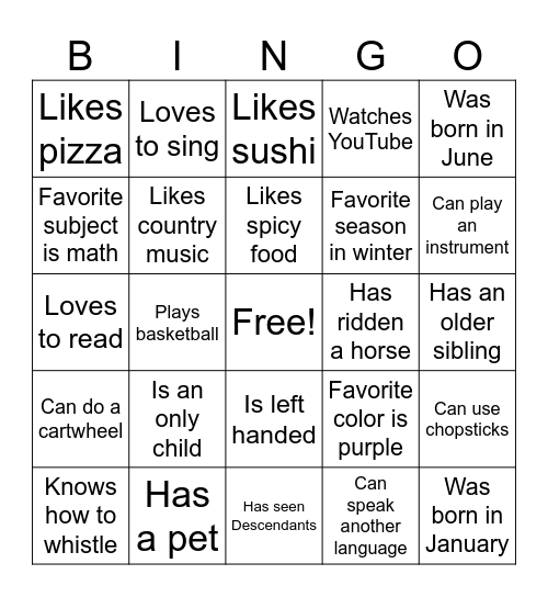 Ice Breaker Bingo Card