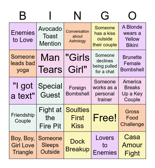 2026 Love Island Bingo Card