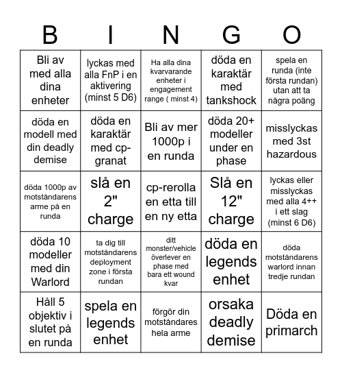 End times bingo Card