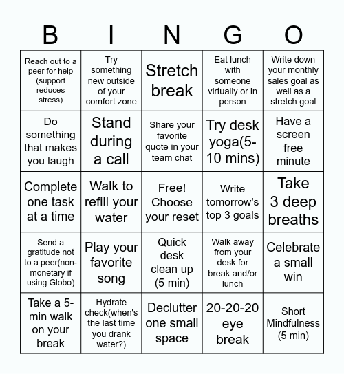 July Well-Being Bingo Card