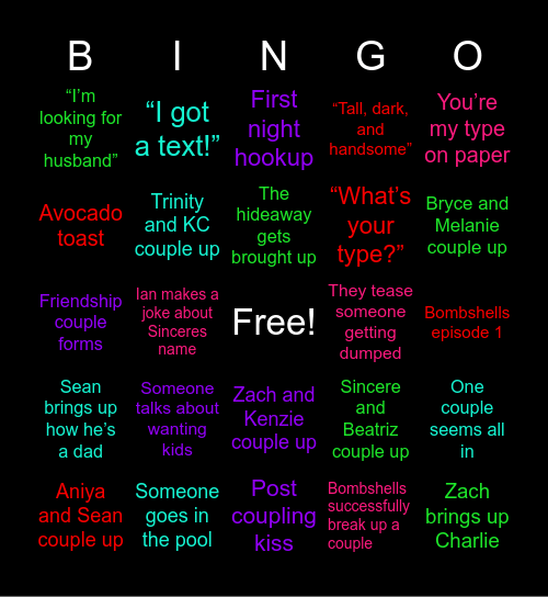 Love island S8 EP1🏝️❤️ Bingo Card
