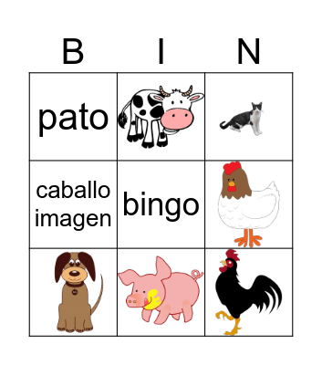 Los animales de la granja Bingo Card