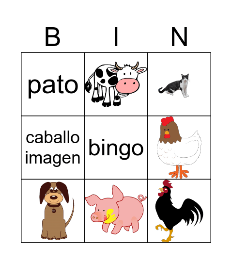 Los animales de la granja Bingo Card