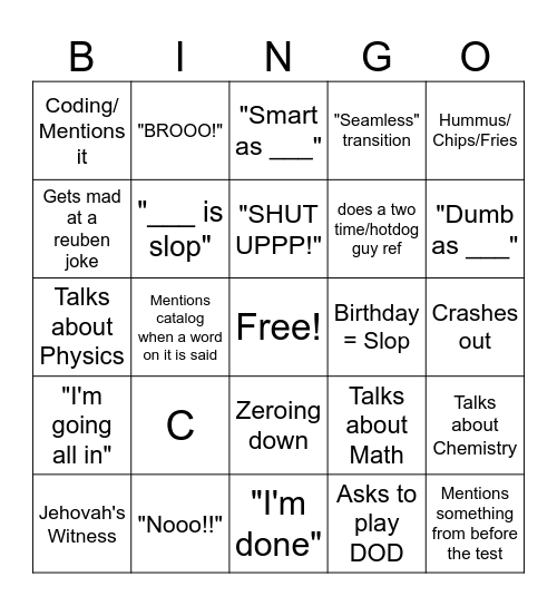 Untitled Bingo Card