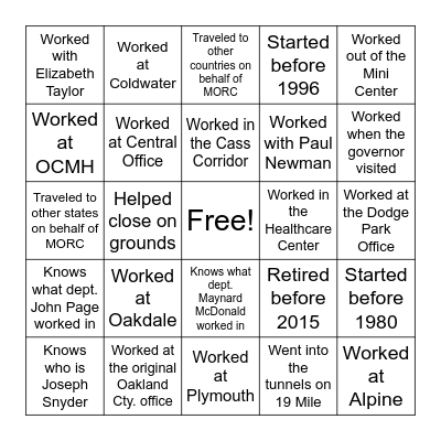 MORC History Bingo Card