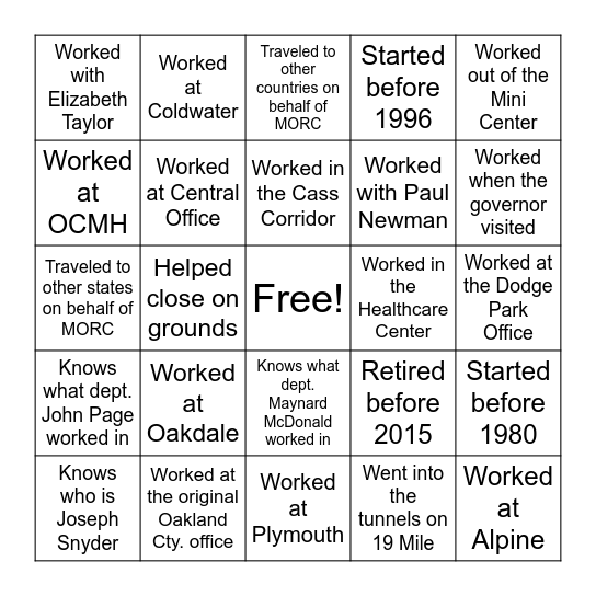 MORC History Bingo Card