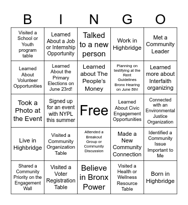 Civic Engagement Bingo Card Bingo Card