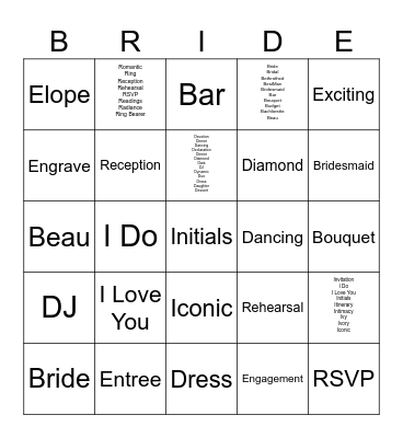 Fall In Love - Bridal Bingo Card
