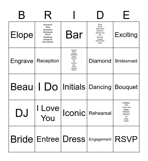 Fall In Love - Bridal Bingo Card