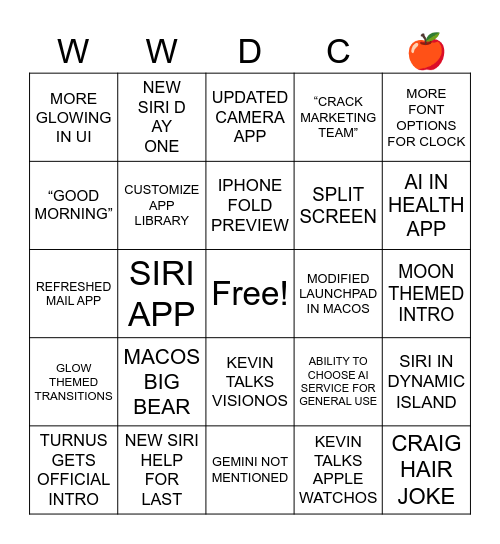 WWDC 26 Bingo Card