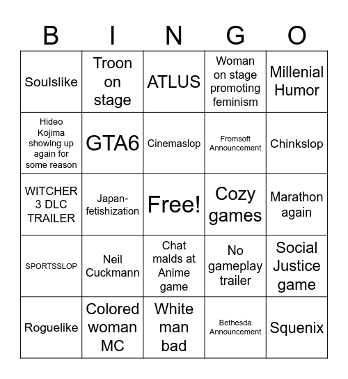 SUMMER GAMES FEST 2026 Bingo Card