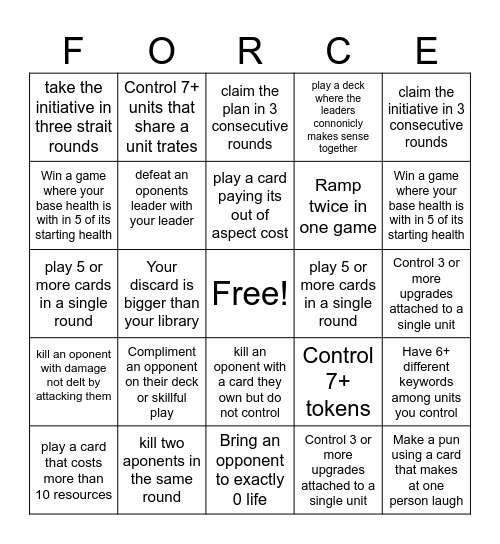 Game Kastle Twin Suns (force)Bingo Card
