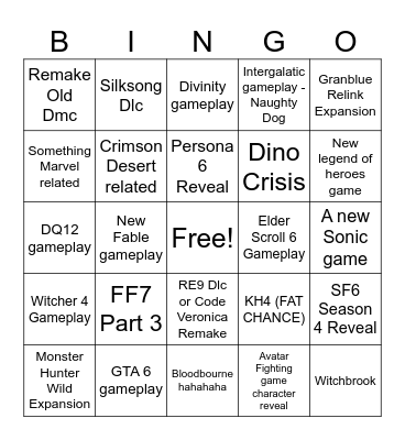 Summer Game Fest - Friday 8:30am Bingo Card