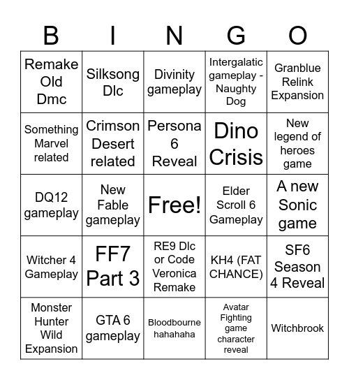 Summer Game Fest - Friday 8:30am Bingo Card