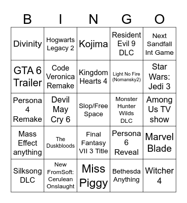 Summer Games Fest 2026 Bingo Card