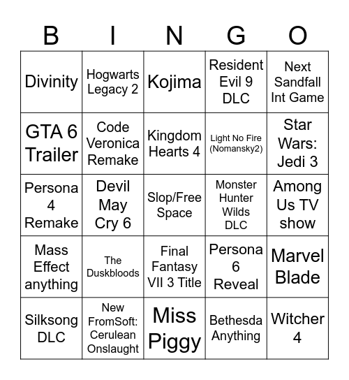 Summer Games Fest 2026 Bingo Card