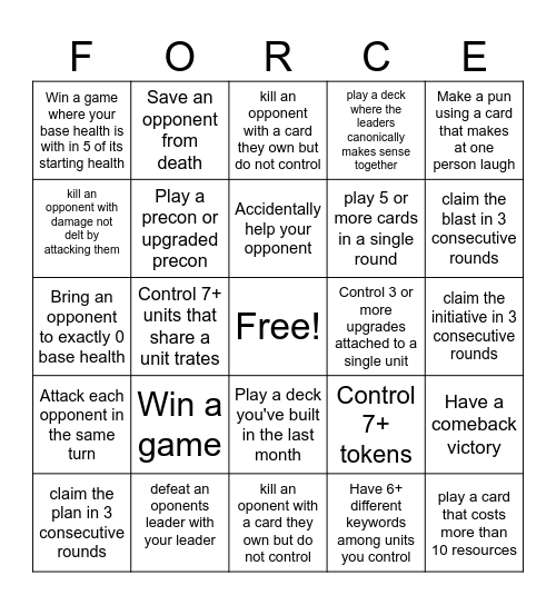 Game Kastle Twin Suns (force)Bingo Card