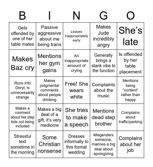 Robin at the Wedding Bingo Card