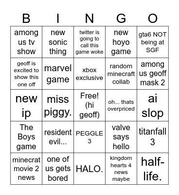 copium SGF 2026 Bingo Card