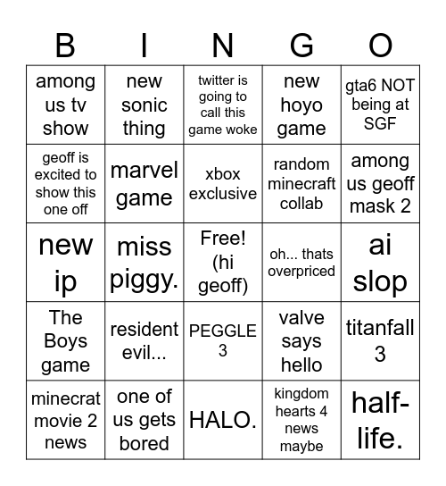 copium SGF 2026 Bingo Card