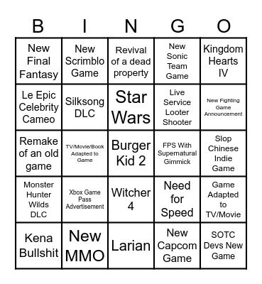 Summer Games Fest Announcements Bingo Card