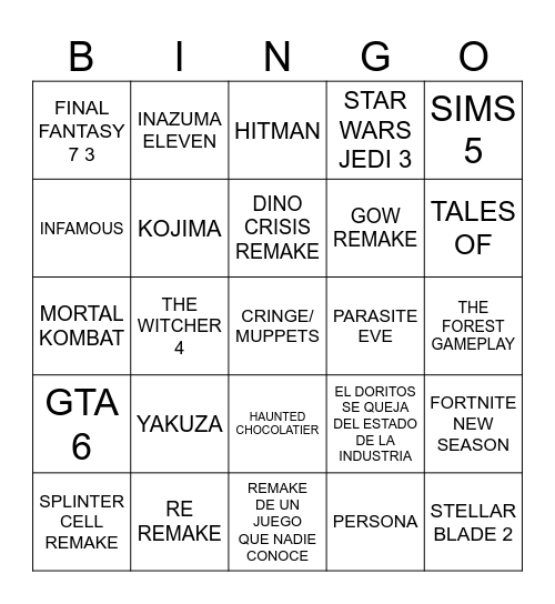 E3'SNT Bingo Card