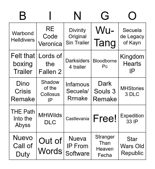 Summer Game Fest Bingo Card