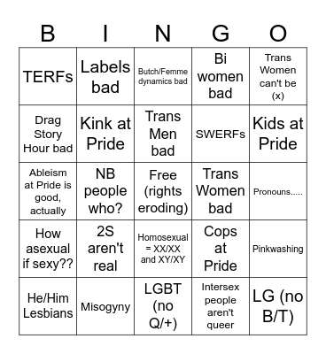 Pride Month Discourse Bingo Card