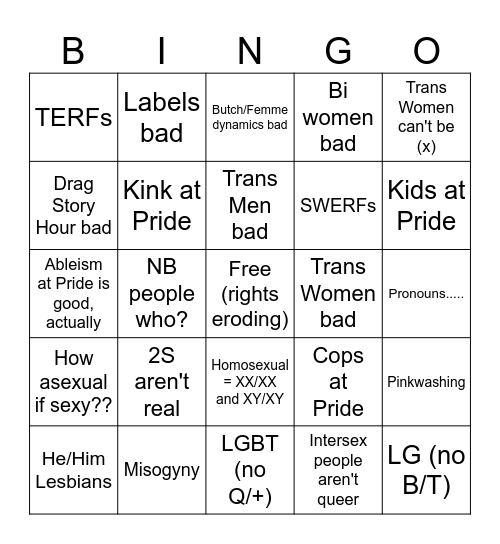 Pride Month Discourse Bingo Card