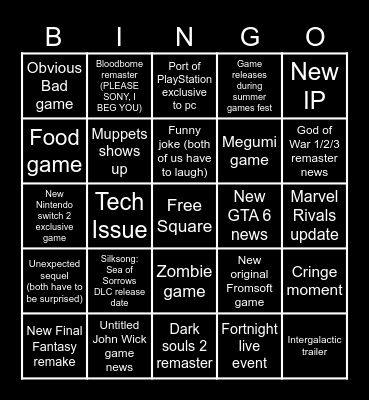 Summer Games Fest Bingo Card