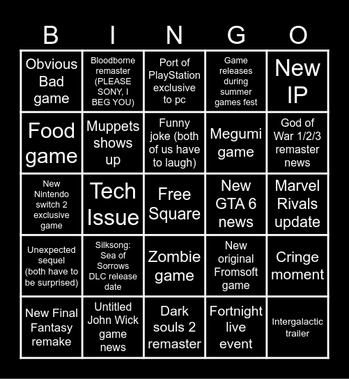 Summer Games Fest Bingo Card