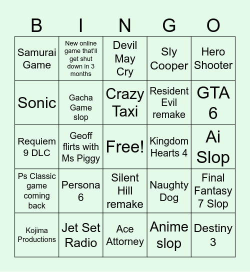 Summer Game Fest Bingo Card