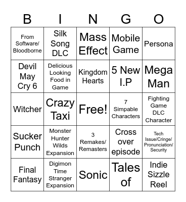 Summer Games Fest 2026 Bingo Card