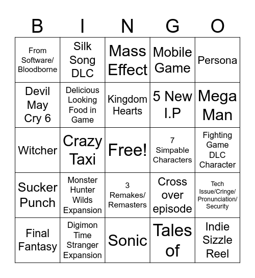 Summer Games Fest 2026 Bingo Card
