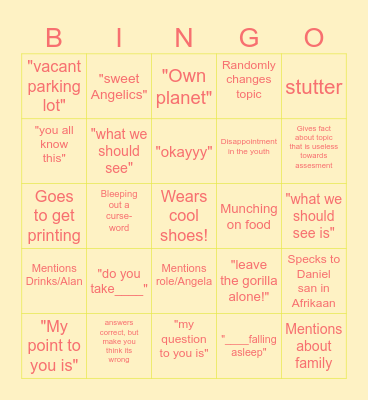 Mr Graham Bingo Card