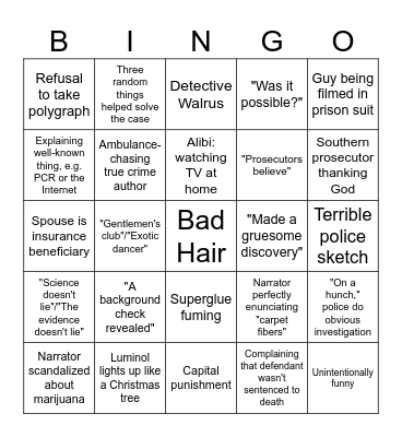 Forensic Files Bingo Card