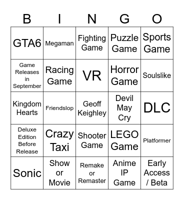 Summer Games Fest 6/5/26 Bingo Card