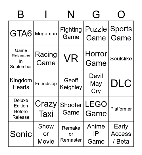 Summer Games Fest 6/5/26 Bingo Card