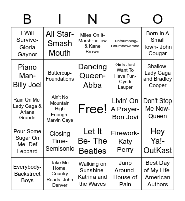 Karaoke Bingo Card