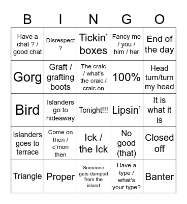 Love Island UK Bingo 2026 Bingo Card