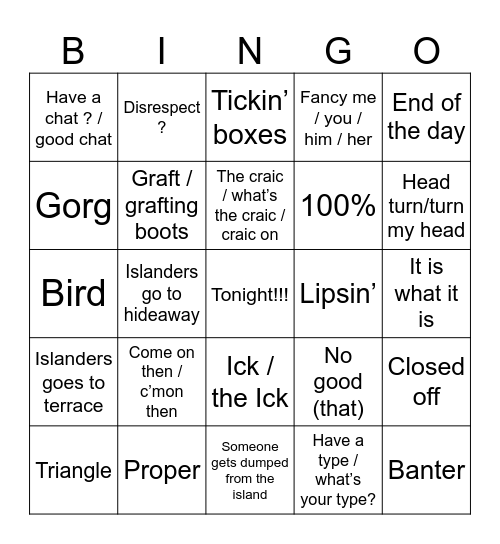 Love Island UK Bingo 2026 Bingo Card