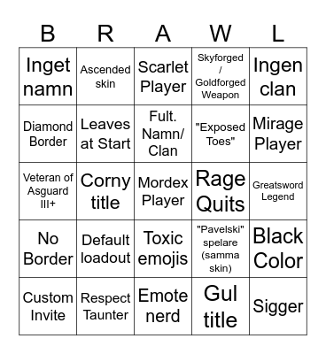 Brawlhalla Bingo vipersvenom Bingo Card