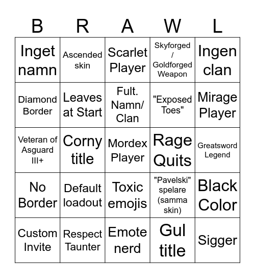 Brawlhalla Bingo vipersvenom Bingo Card