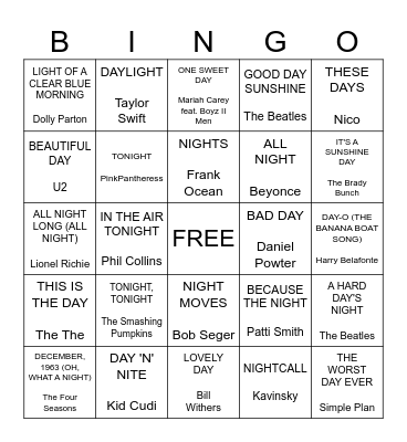 It's Like Day and Night Bingo Card