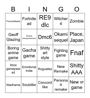 Summer game fest Bingo Card