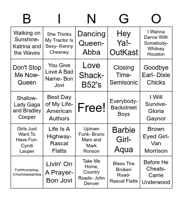 Karaoke Bingo Card