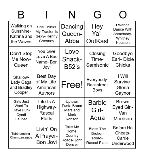 Karaoke Bingo Card