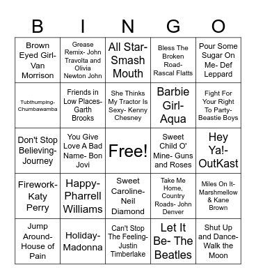 Karaoke Bingo Card