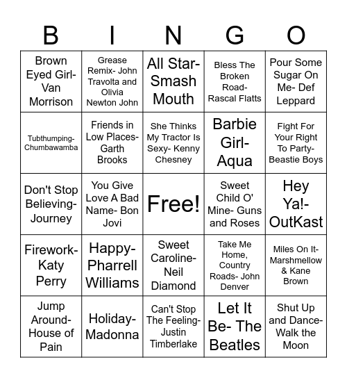 Karaoke Bingo Card